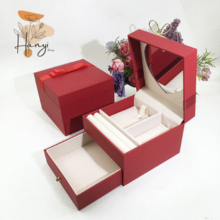 Hộp đựng trang sức, nữ trang cho lễ cưới hỏi, thiết kế hai tầng có ngăn kéo, có gương, gắn nơ sang trọng