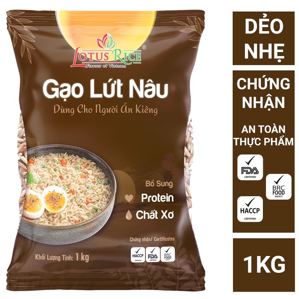 Gạo Lứt Nâu mềm tơi thơm ngon Lotus Rice 1kg - Dễ ăn dễ nấu - Nhiều chứng nhận ATTP - Origin Market