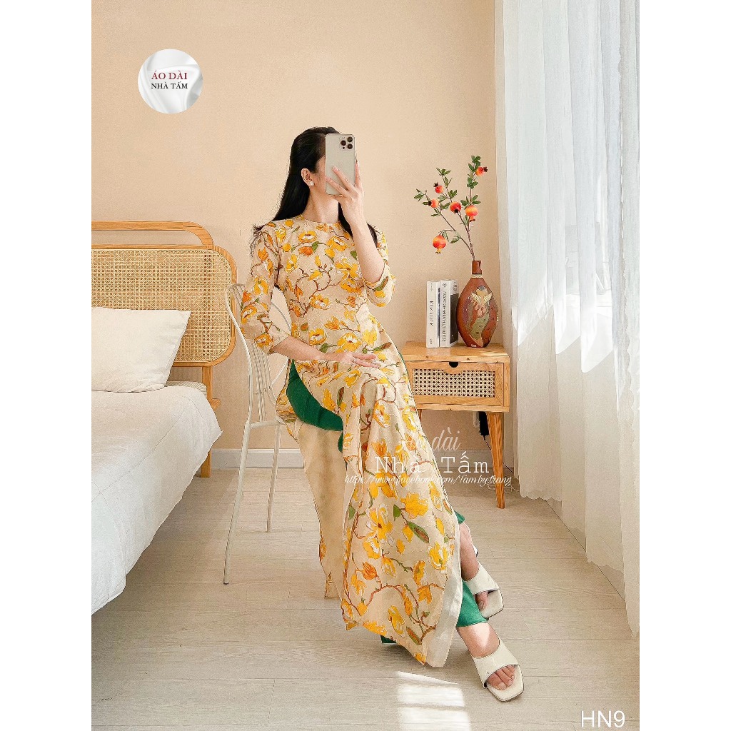 ÁO DÀI HOA TO CAM, ÁO DÀI NHÀ TẤM - HN9