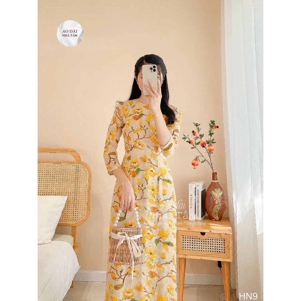 ÁO DÀI HOA TO CAM, ÁO DÀI NHÀ TẤM - HN9