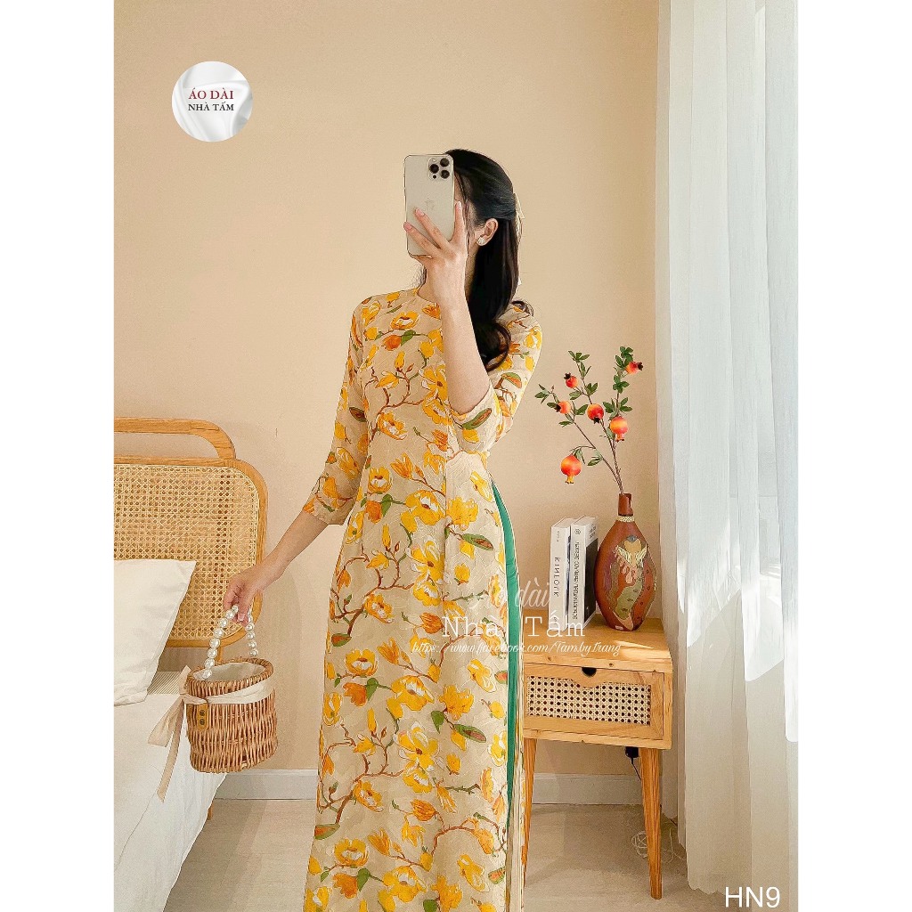 ÁO DÀI HOA TO CAM, ÁO DÀI NHÀ TẤM - HN9
