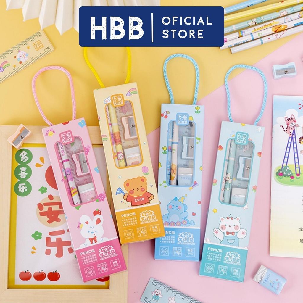 Set quà tặng đồ dùng học tập học sinh 4 chi tiết - set quà tặng dụng cụ học tập giá rẻ - cute - HBB 