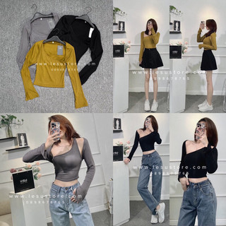Ảnh tự chụp set áo lệch thun gân cardigan xẻ tay