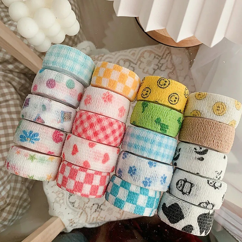 ✨Băng quấn thể thao 4.5m tự dính chất liệu bền co giãn in họa tiết dễ thương bảo vệ khớp đầu gối/ngón tay