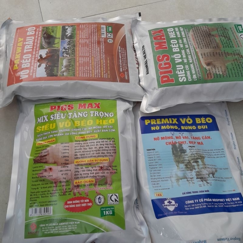 Vỗ béo heo, trâu bò PIGS MAX 1kg tăng trọng nhanh, nở mông vai
