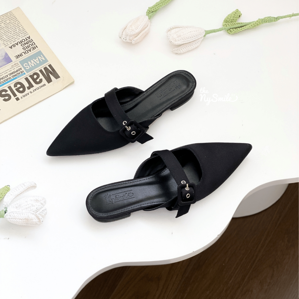 Dép sục nữ mũi nhọn khoen vuông , dép bít mũi - THENYSMILE - ZECOO