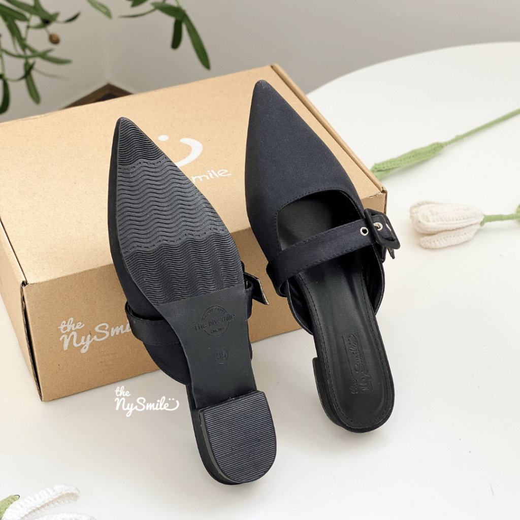 Dép sục nữ mũi nhọn khoen vuông , dép bít mũi - THENYSMILE - ZECOO