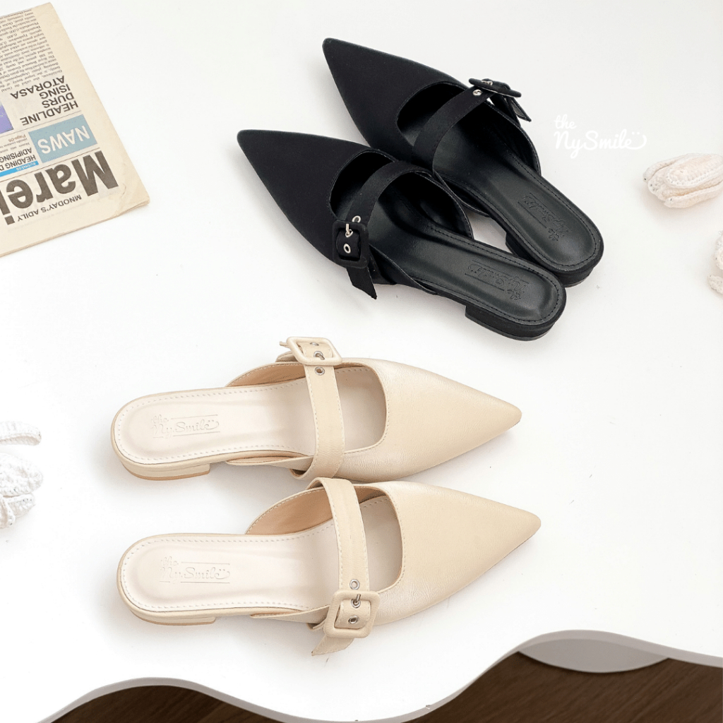 Dép sục nữ mũi nhọn khoen vuông , dép bít mũi - THENYSMILE - ZECOO