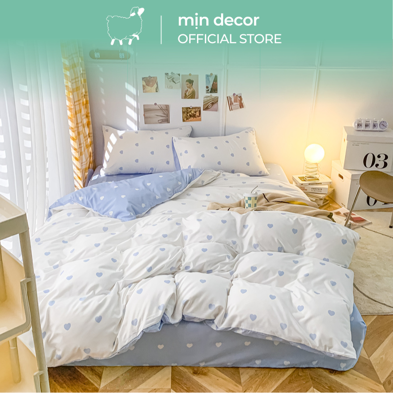 Bộ Chăn Ga Gối Cotton 3D Mịn Decor hoạ tiết tim mát mịn bo chun miễn phí, ga giườmg kích thước 1m2 1m4 1m6 1m8 2m 2m2