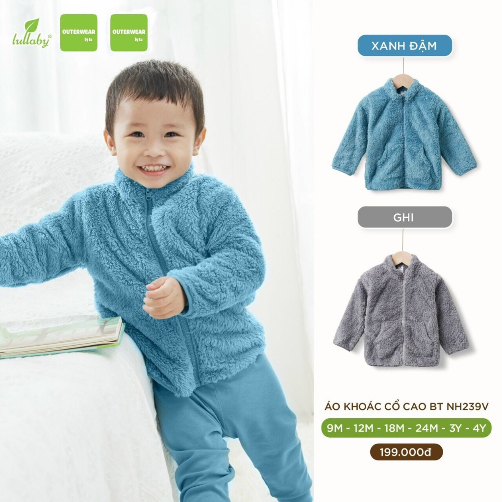 Áo khoác lông kéo khóa cổ cao mềm mại trẻ em Lullaby
