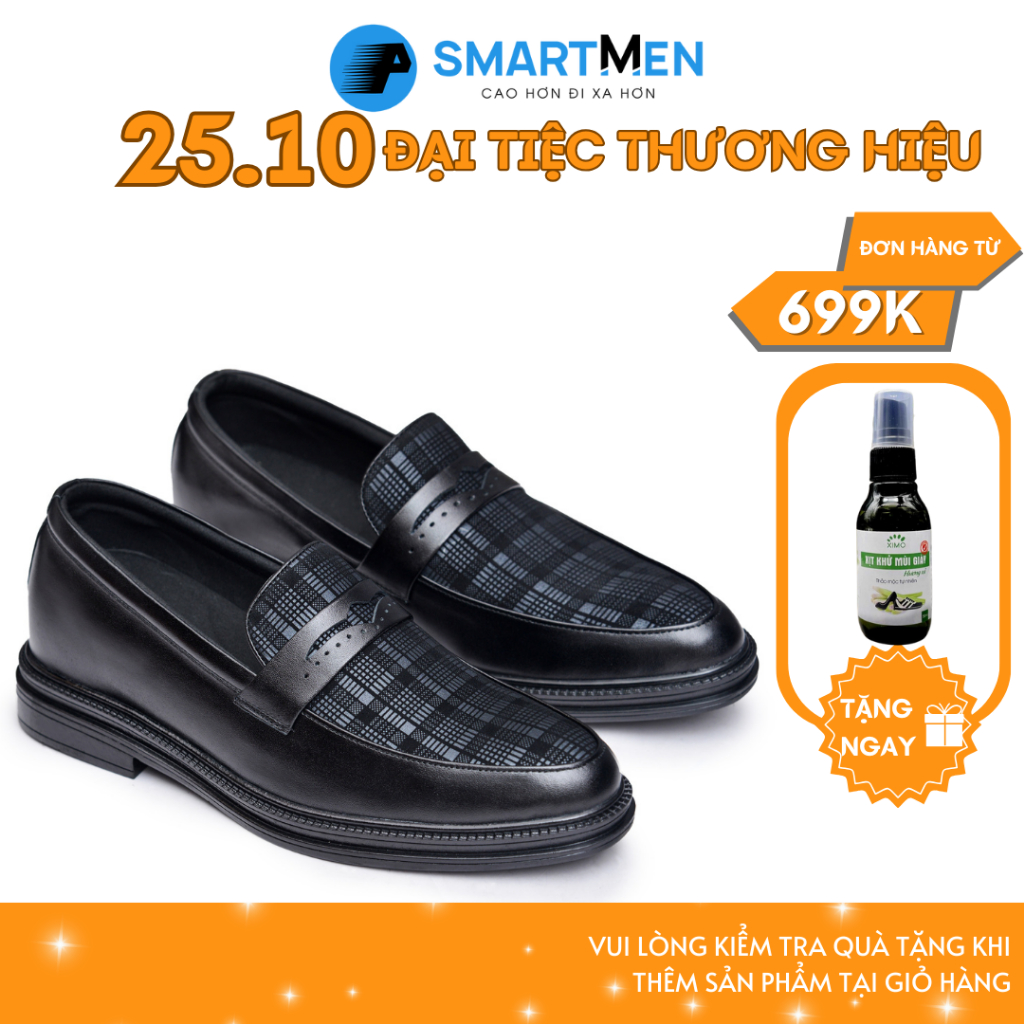 Giày lười Da bò tăng chiều cao SMARTMEN GLC-43 Đen