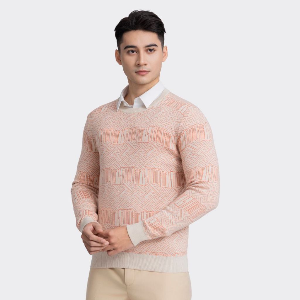 [NEW 2023] Áo len nam Aristino phom Regular fit suông vừa, vải dệt jacquard họa tiết chữ Vạn tinh tế - AWOM01W3