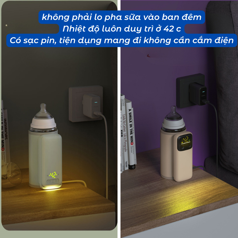 Máy Hâm Sữa Không Dây Di Động FINOSE bản All New 2024, Sạc Type C 18W siêu nhanh, 6 mức nhiệt hâm cho bé LEMKIDS