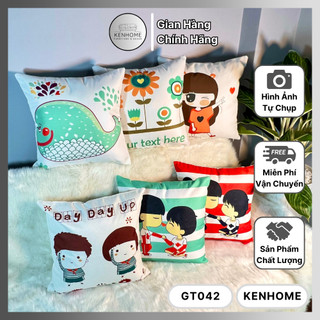Gối Sofa Họa Tiết Hoạt Hình Chibi, Gối Tựa Lưng Sofa Dễ Thương, Trẻ Trung Decor Nhà Cửa, Kích Thước 45X45cm, KENHOME