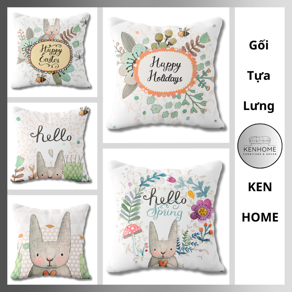 Gối Sofa Họa Tiết Cổ Điển Hình Chim, Gối Tựa Lưng Sofa Decor Phòng Khách, Khách Sạn Vintage, Size 45X45cm, KENHOME