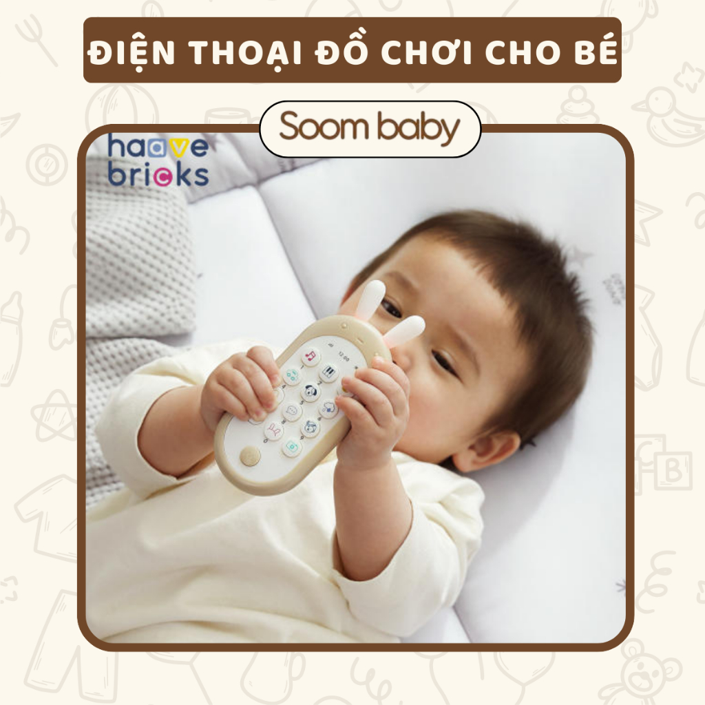 Điện thoại đồ chơi cho bé Haave Bricks Hàn Quốc cao cấp, tai thỏ gặm an toàn