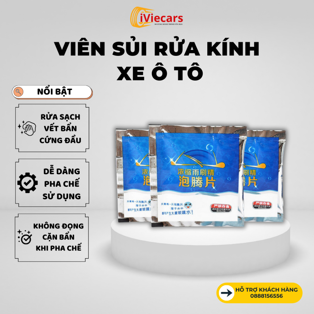 Viên Sủi Rửa Kính Xe Ô tô, Viên Pha Nước Rửa Kính Xe, Làm sạch Mọi Bề Mặt 1 Viên Tương Đương 5Lite Nước iViecars