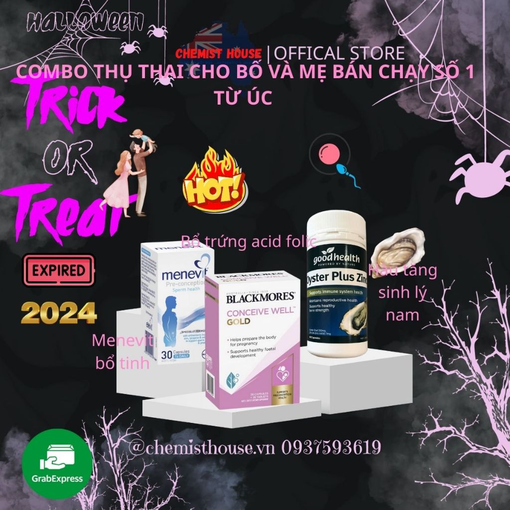 [Hàng chuẩn Úc] Combo Thụ Thai 3 món (Menevit + Hàu Oyster Plus + Blackmores Conceive Well Gold) HSD Xa