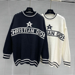 Áo Sweater Len Nam Nữ CD Dệt Vạch Chữ Ngang Ngực Ngôi Sao Phối Bo Ống Sọc Kẻ Dày Dặn Dành Cho Anh Em Boy Phố Đi Chơi