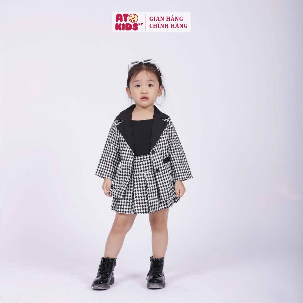 Vest cho bé gái ATOKIDS sành điệu, áo tay dài mix chân váy kèm áo trong tôn dáng từ 1 tuổi đến 10 tuổi AT25