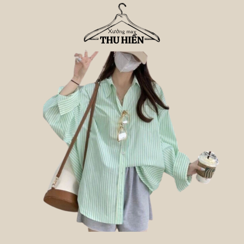 Áo sơ mi nữ form rộng basic màu xanh lá kẻ dài tay Forgirl sơ mi chất lụa mềm ulzzang vintage hàn quốc Xuongmaythuhien
