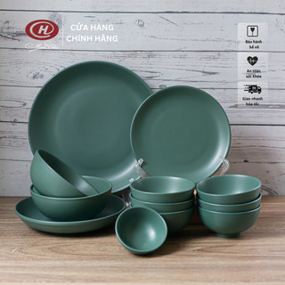 Bộ bát đĩa 12 món men lì xanh cổ vịt - sứ dílo