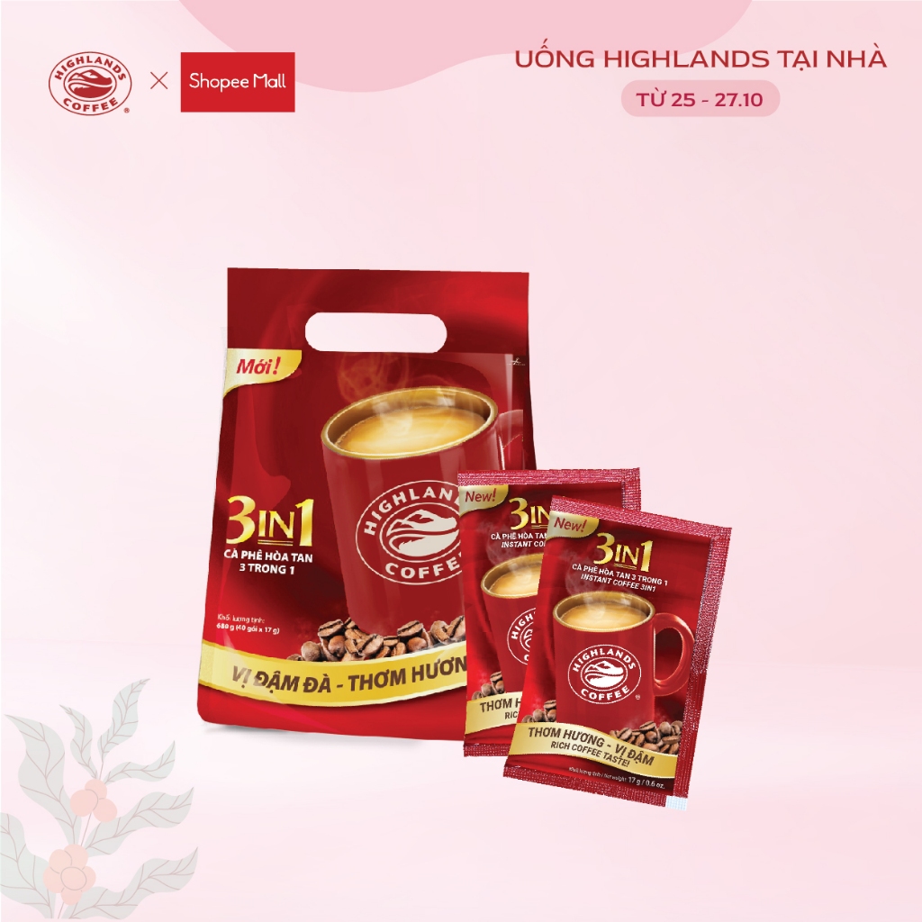 Cà Phê Highlands Coffee 3in1 Hòa Tan (50 Gói/túi x 17g/gói)