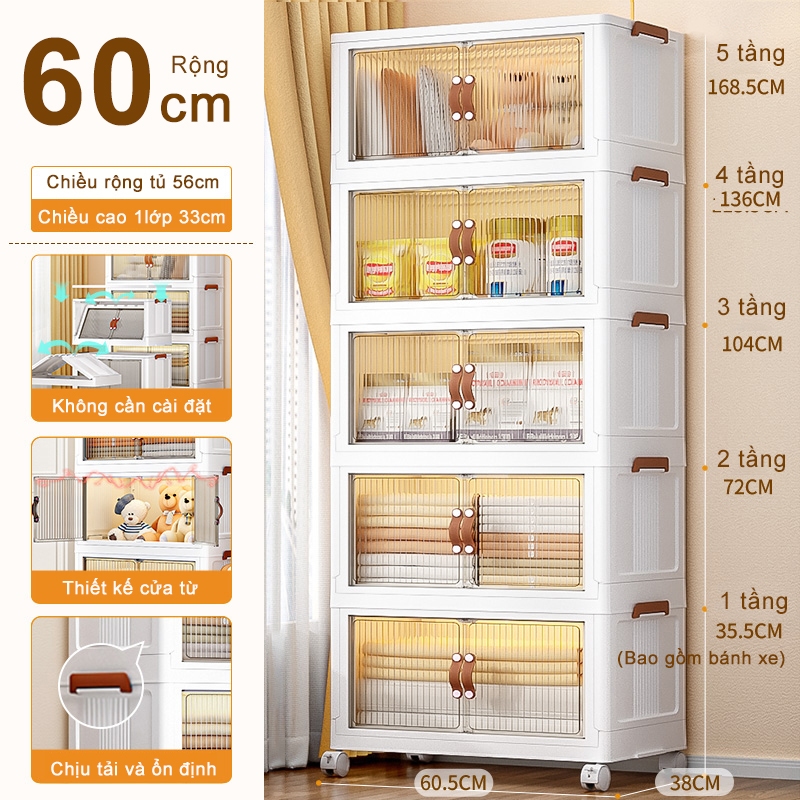 Tủ kho gấp,Hộp Đựng Quần Áo, Tủ Đựng Đồ Cửa Nam Châm Chống Bụi,Đi kèm với bánh xe，Có hình ảnh thật