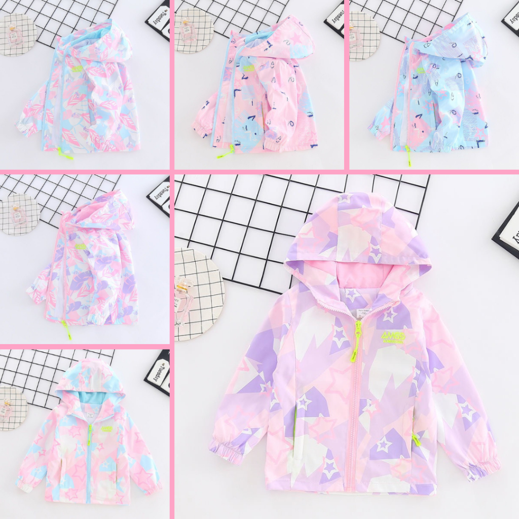 Áo khoác gió AOMIGUOGUO nhiều họa tiết cho bé gái 2 - 7 tuổi P1 - Little Maven Chính Hãng