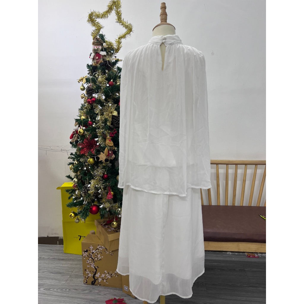 Set áo váy trắng sát nách