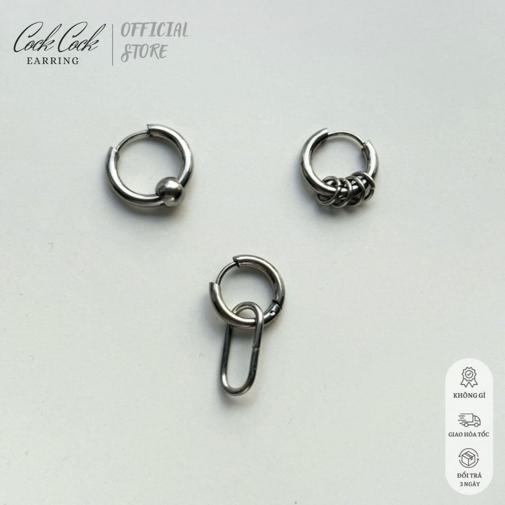 Khuyên tai tròn có xỏ lỗ có đính charm kiểu dáng basic, bông tai nam nữ thời trang thép y tế không gỉ - CockCock