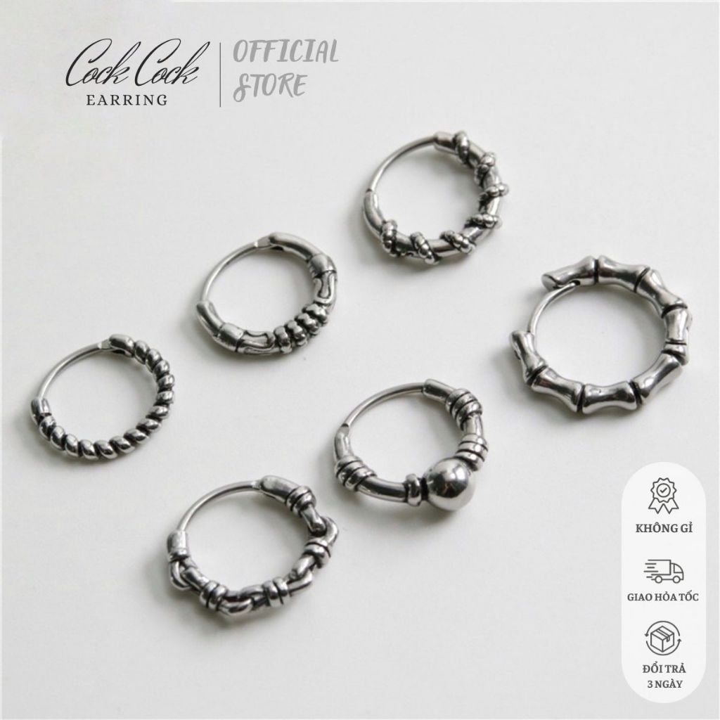 Khuyên tai tròn có xỏ lỗ 10mm nhiều chi tiết độc thép y tế không gi
