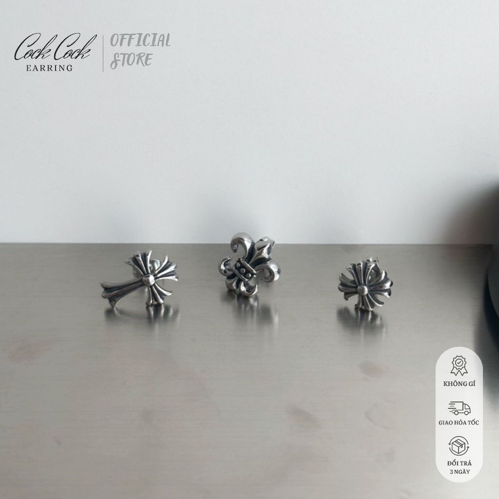 Khuyên tai nam nữ chrome heart dạng đinh xuyên, bông tai xỏ lỗ thời trang unisex - CockCock