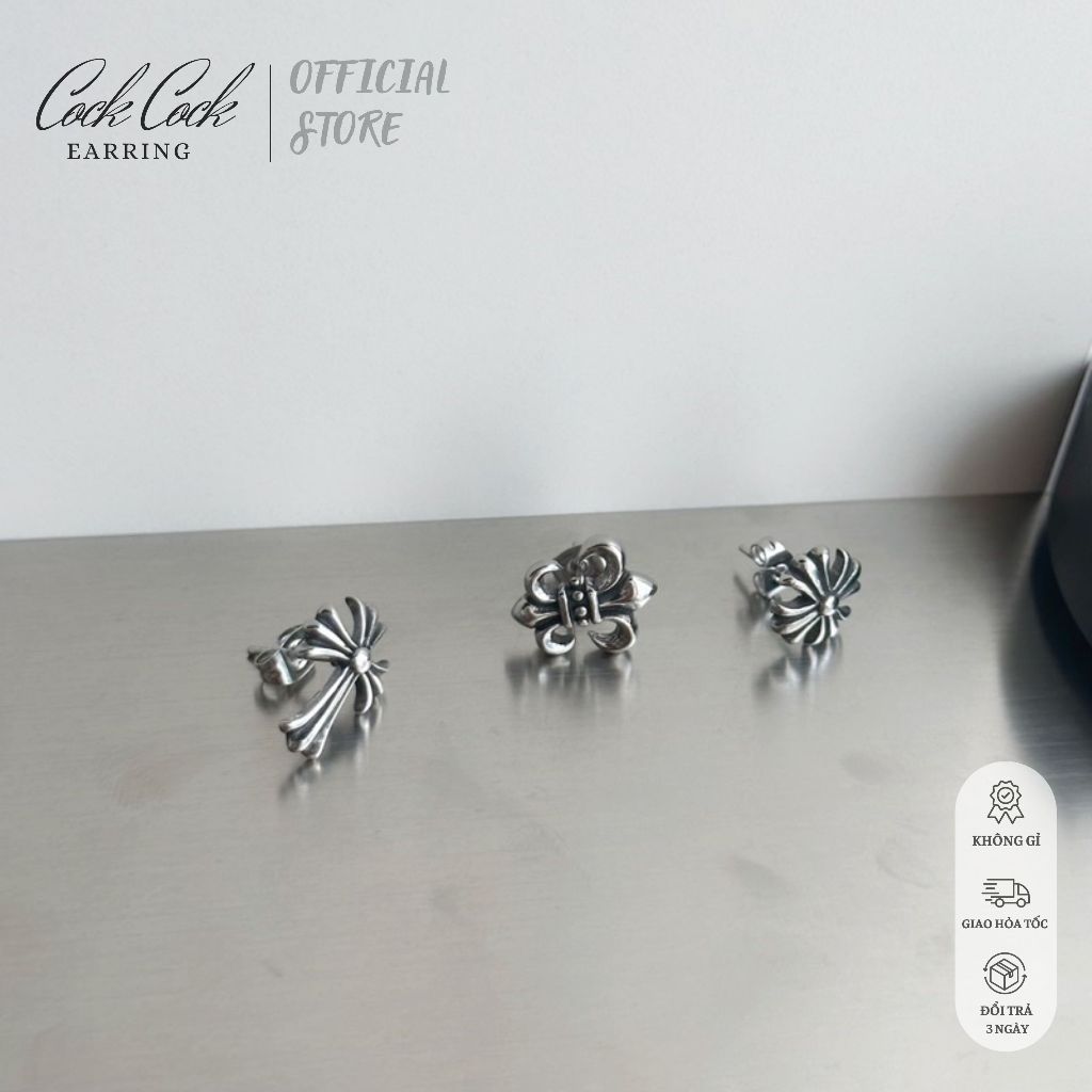 Khuyên tai nam nữ chrome heart dạng đinh xuyên, bông tai xỏ lỗ thời trang unisex - CockCock