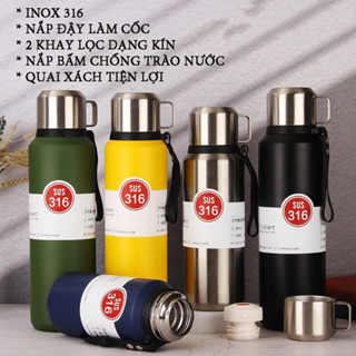 Bình Giữ Nhiệt SUS316 Cao Cấp Giữ Nhiệt Nóng Lạnh 24h Dung Tích 1000ml Có Khay Pha Trà, Nắp Làm Cốc Uống Nước