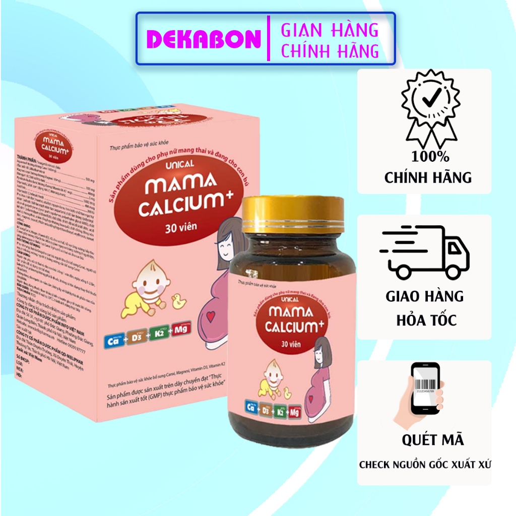 Canxi Unical Mama Calcium hộp 30 viên, Giúp bổ sung Canxi cho mẹ bầu và sau sinh - DEKABON