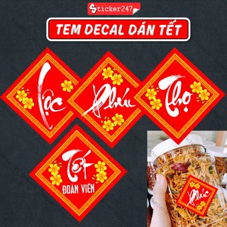 Tem Tết Phúc Lộc Thọ Màu Đỏ Hình Thoi 🌈Freeship Decal Dán Tết Trang Trí Giỏ Quà, Bánh Chưng - Tem Chúc Mừng Năm Mới