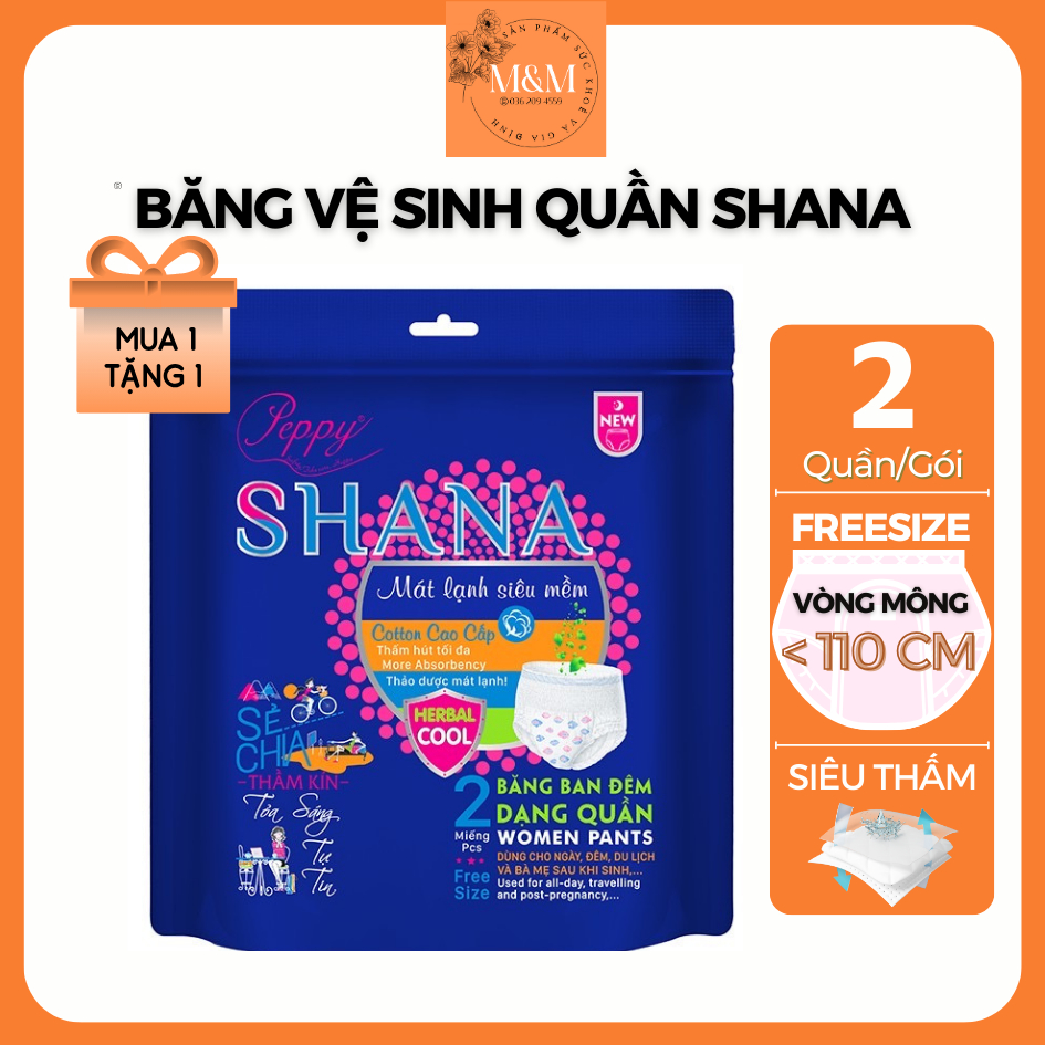 Mua 1 tặng 1 Băng vệ sinh đêm dạng quần SHANA 2 quần/gói chống tràn siêu tiết kiệm