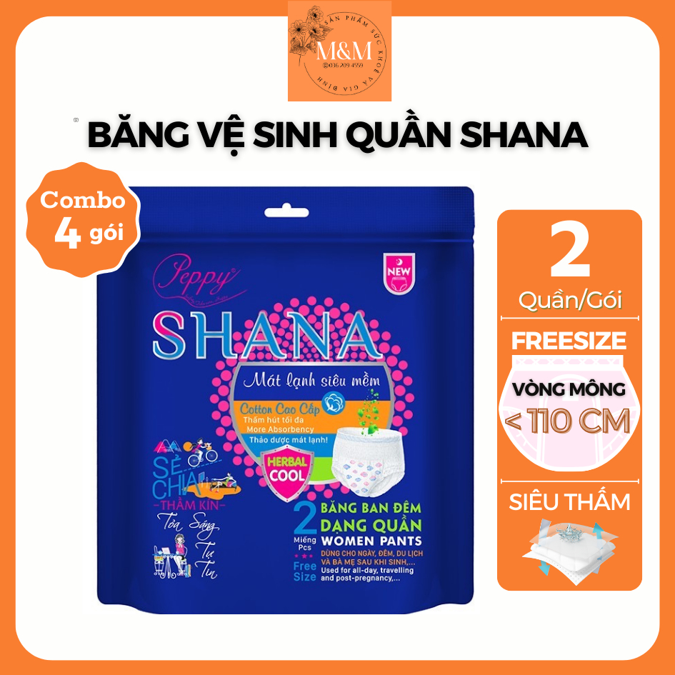 Combo 4 gói Băng vệ sinh dạng quần Freesize SHANA 2 miếng/gói Tã Chất Lượng Giá Rẻ