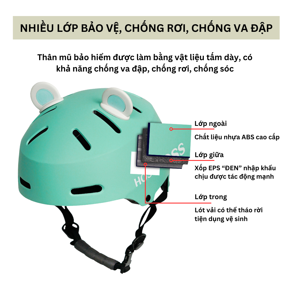 Nón Thể thao HOSS AT50H Siêu Nhẹ Tăng Đưa Chỉnh Size Linh Hoạt - Tặng Tai Mèo, Tai Gấu Ngẫu Nhiên