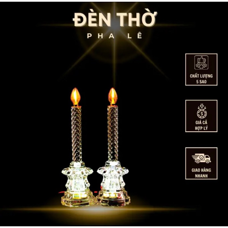 Đèn Thờ Thiên Chúa Nến Điện Pha Lê Thuỷ Tinh Cao Cấp 8 Trang Trí Bàn Thờ Cúng Phật Gia Tiên Ông Địa 