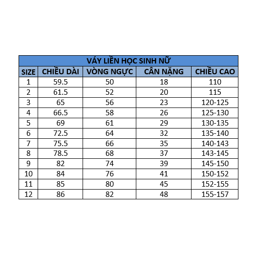 Váy bé gái váy đồng phục học sinh tiểu học từ 18-48kg.