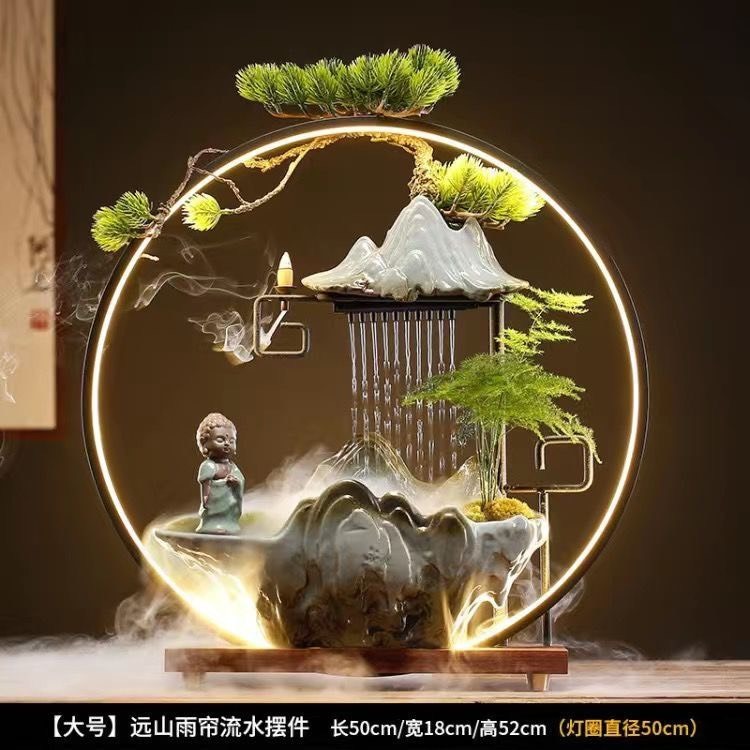 Thác Nước Phong Thuỷ, Đài Phun Nước Có Đèn LED, Tháp Khói Thưởng Trầm Làm Quà Tặng