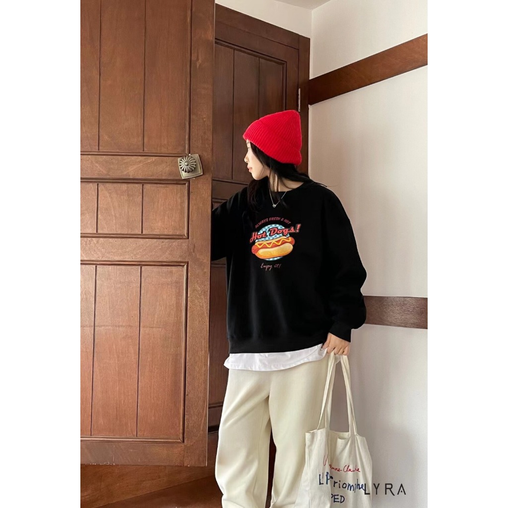 LYRA Áo nỉ bông sweater in hình và chữ HOT DOGS chất dày dặn - CSYAN0090