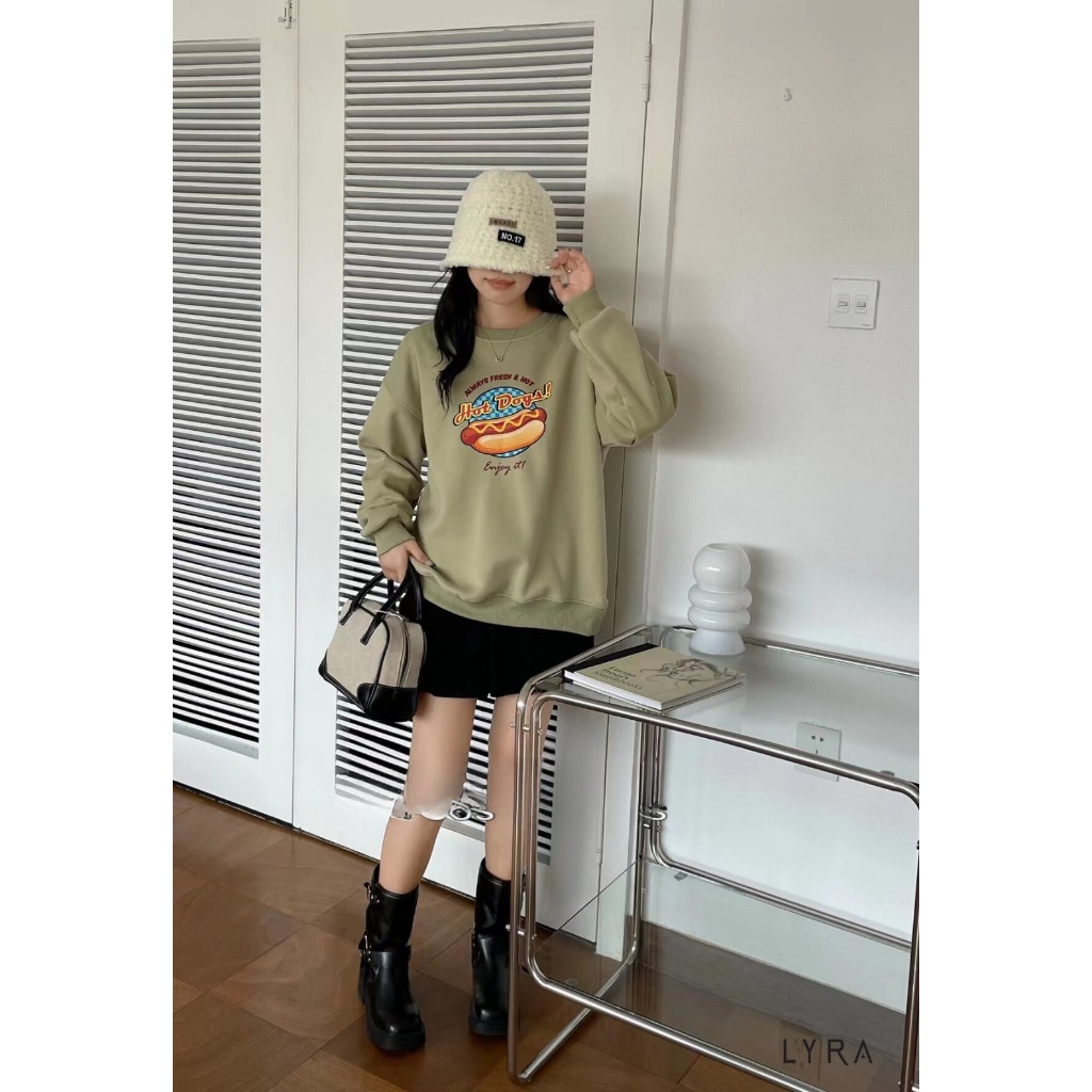 LYRA Áo nỉ bông sweater in hình và chữ HOT DOGS chất dày dặn - CSYAN0090