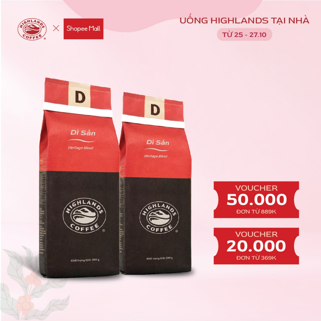 Combo 2 gói Cà phê rang xay Di sản Highlands Coffee 200g