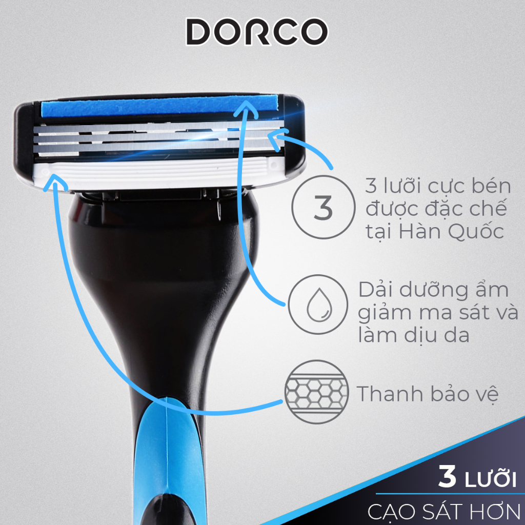 Dao Cạo Râu 3 Lưỡi Dorco Pace 3 Kèm Quà Tặng Túi 5 Đầu Dao Cạo Dorco 2 Lưỡi