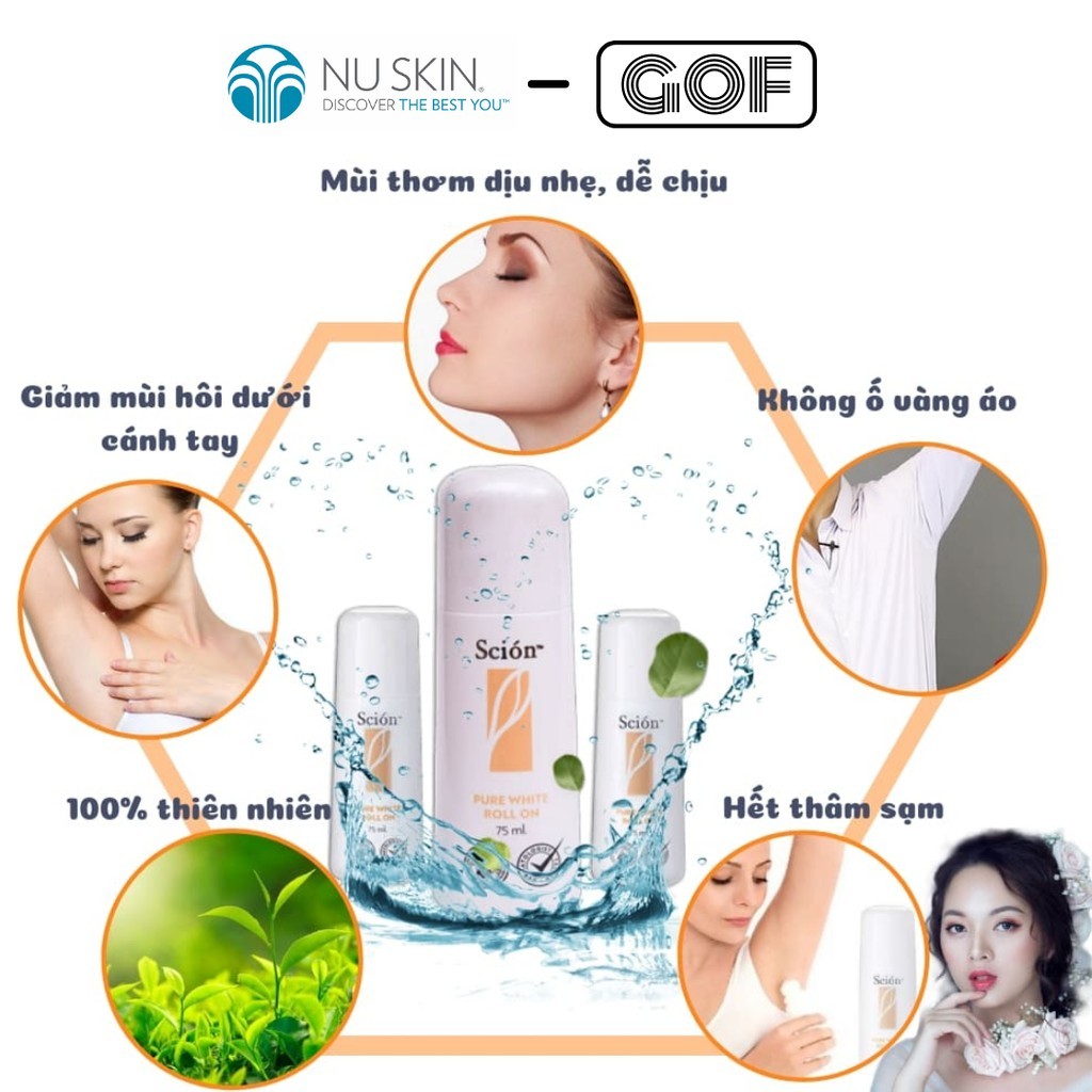Lăn khử mùi Scion Nuskin 75ml ngăn mùi hôi nách không làm ố quần áo, làm sáng vùng da dưới cánh tay
