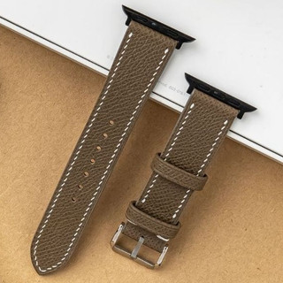 Dây đồng hồ thủ công da epsom pháp màu ghi thích hợp cho apple watch đồng hồ cơ pin E22 thương hiệu Wemoda