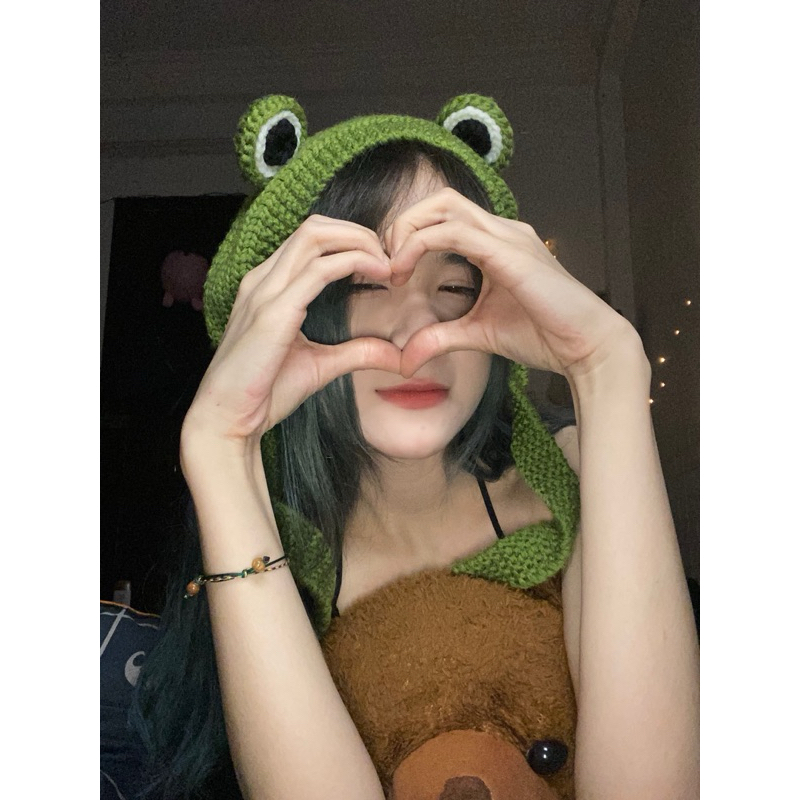 Mũ len ếch so cute